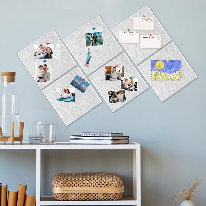Large Cork Board 36" x 24", 6 Pack Felt Wall Tiles with Colored Pushpins, Bulletin Board with Removable Self-Adhesive Strips, Pin Board Cork Boards for Walls Office Home-Light Gray-DeskLoop Office