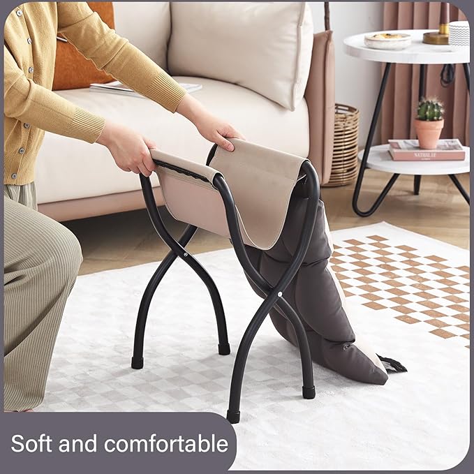 LITA Folding Upholstered Footrest Stool, Modern Small Portable Accent Ottoman with Detachable Thick Cotton Cushion Padded Sofa Stool with Metal Frame for Lazy Chair, Living Room & Bedroom, Dark Grey-DeskLoop Office