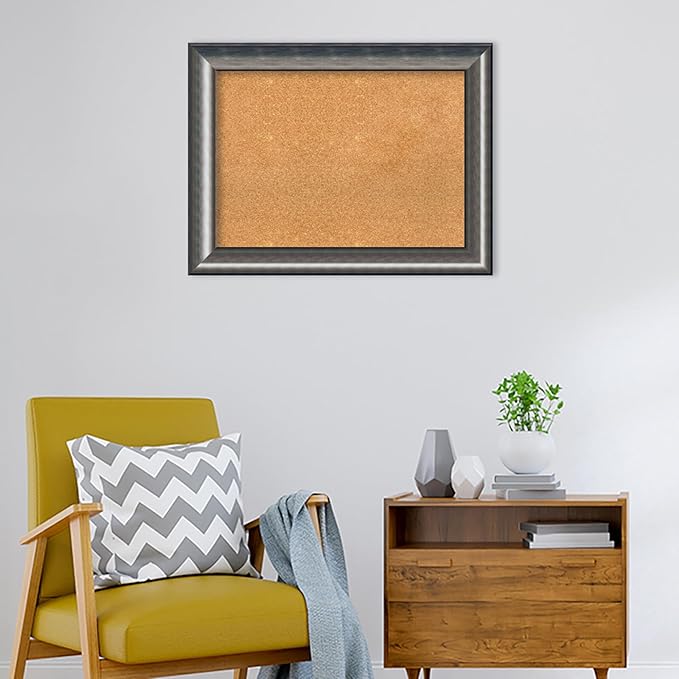Amanti Art Natural Cork Board for Wall, 26x34 Vision Board with Silver Wood Frame, Medium Corkboard Office Decor for Home Organization, Casual Corkboard Pinboard to Display Items for Home-DeskLoop Office