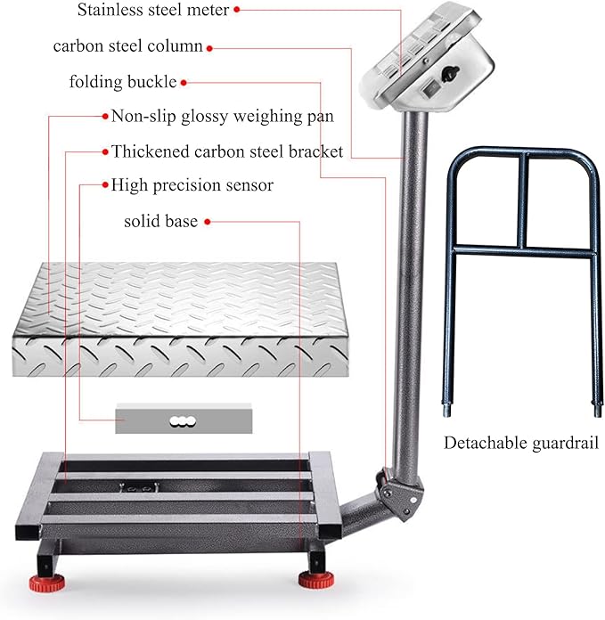 660lb Floor Industrial Platform Scale with Removable Guardrail Digital Scale with Accurate LB/KG High-Definition Displa Foldable for Weighing Luggage Package Shipping Double Sided Display-DeskLoop Office
