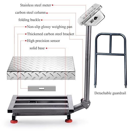 660LBS Industrial Platform Scale Weight Computing Digital Scale Floor Platform Scale with Removable Guardrail Perfect for Postal Luggage Shipping Mailing Weighing LB/KG-DeskLoop Office