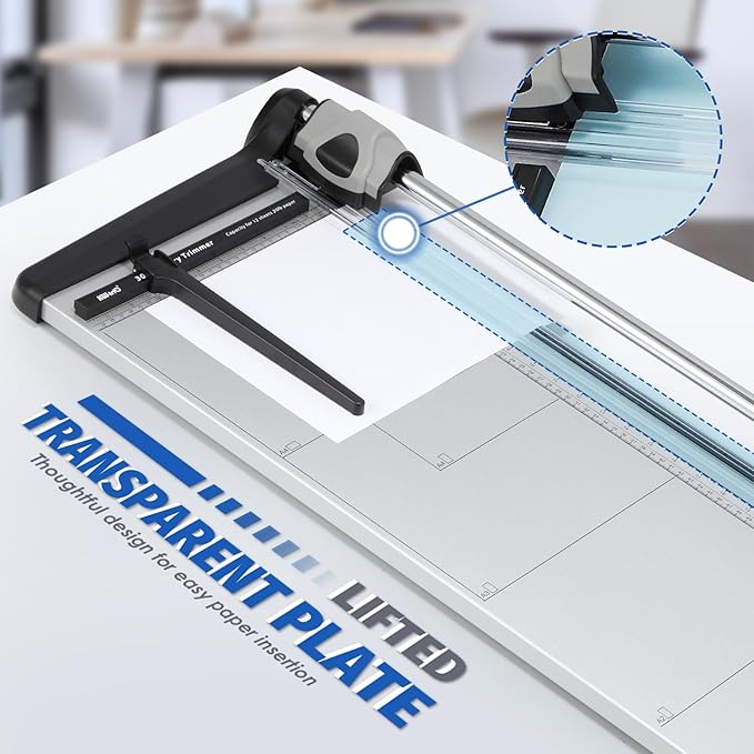 Rotary Paper Trimmer, 15 Sheets Heavy Duty Paper Trimmer, 670mm(26.37") Cutting Length, Commercial Grade Rotary Paper Cutter for Home/Office/School, Black & Silver-DeskLoop Office