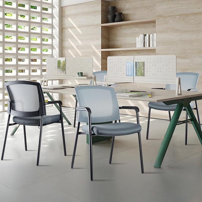 CLATINA Office Reception Guest Chair Mesh Back Stacking with Ergonomic Lumbar Support and Thickened Seat Cushion for Waiting Conference Room Gray-DeskLoop Office