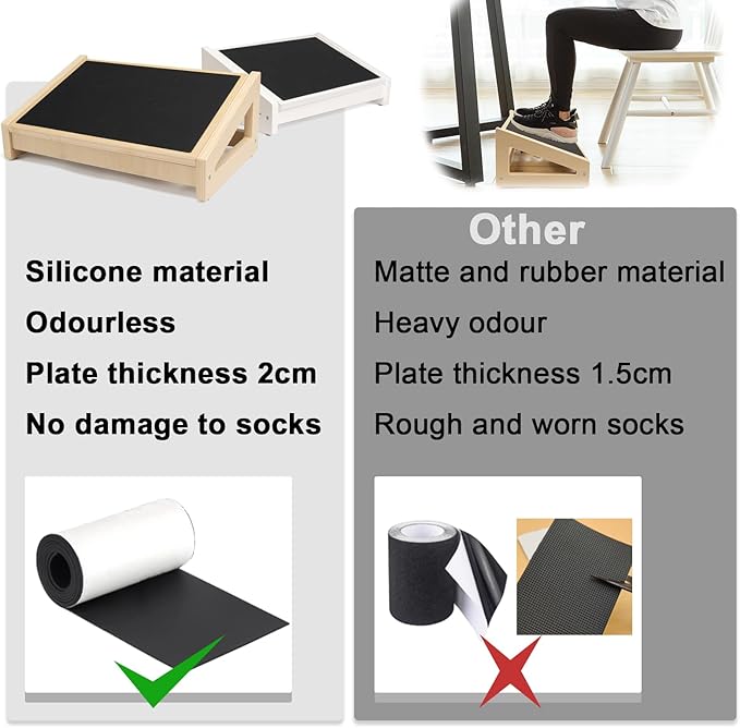 WOOD CITY Under Desk Footrest, 3 Heights Adjustable Foot Rest with Silicone Surface, 3 in 1 Non-Slip Foot Stool Improve Posture, Reduce Fatigue & Pain, Ideal for Home/Office/Gaming (Natural)-DeskLoop Office