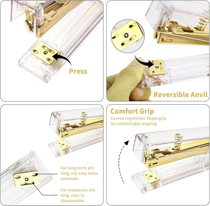 Gold Desk Accessories, Office Supplies Set with Acrylic Stapler, Tape Dispenser, Staple Remover, Pen Holder, Scissor, Binder Paper Clips, 1 Ballpoint Pen, 1 Clear Tape and 1000pcs Staples-DeskLoop Office