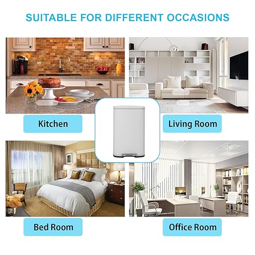 PayLessHere Stainless Steel Trash Can with Lid - Removable Inner Bucket, Foot Pedal Soft Close for Office, Home, Kitchen (White, 13 G)-DeskLoop Office