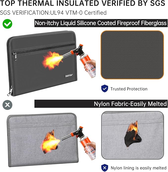 ENGPOW Accordion File Organizer,Fireproof 13 Pockets Expanding File Folder,Document Organizer Folder with Zipper&Labels,Portable Home Travel Safe Storage for Letter A4 Files and More,Gray-DeskLoop Office