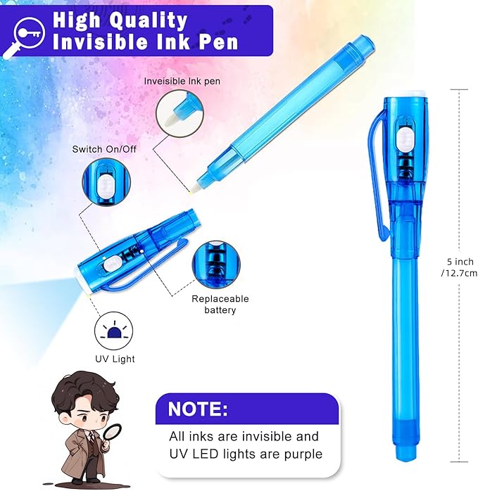 Invisible Ink Pens, 28 PCS Upgraded Spy Invisible Ink Pen with UV Light Magic Marker for Secret Message Escape Room and Kids Christmas Goodies Bags Toy, Spy Pen Party Favors for Kids 8-12-DeskLoop Office