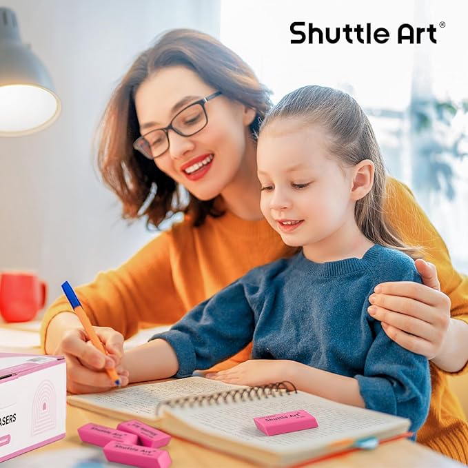 Shuttle Art Pink Erasers, 200 Pack Bulk for School, Office, Latex-Free Soft Erasers for Kids, Teachers as School Supplies-DeskLoop Office