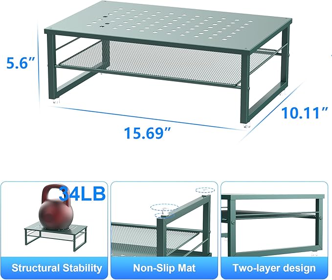 gianotter 2-Tier Metal Monitor Stand Riser, Desk Organizer for Monitor, Office Desk Storage Organizer for Office Supplies (Dark Green)-DeskLoop Office