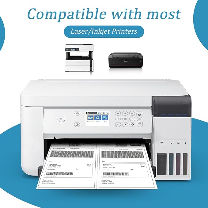 50 Half Sheet Self Adhesive Shipping Labels, 8.5" x 5.5" Address Labels for Laser & Inkjet Printers(50 labels-25 Sheet)-DeskLoop Office