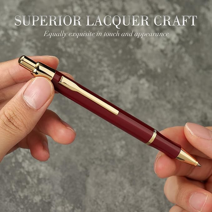 Red Gel Pen With 24K Gold Finish, Fine lacquer work, Fancy Men's And Women's Gift Set, Professional, ADMOK Black Refill, Smooth Writing, Executive, Commercial, Click, Nice Retractable Pens-DeskLoop Office