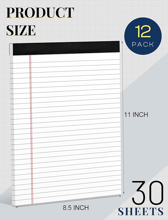 12 Pack Note Pads 8.5 x 11 White Legal Pads 8.5 x 11 Wide Ruled Lined Writing Pads Legal Notepads Legal Ruled White Lined Paper Pads 8.5 x 11 Inch 30 Sheets Per Writing Pad for School, Office, Home-DeskLoop Office