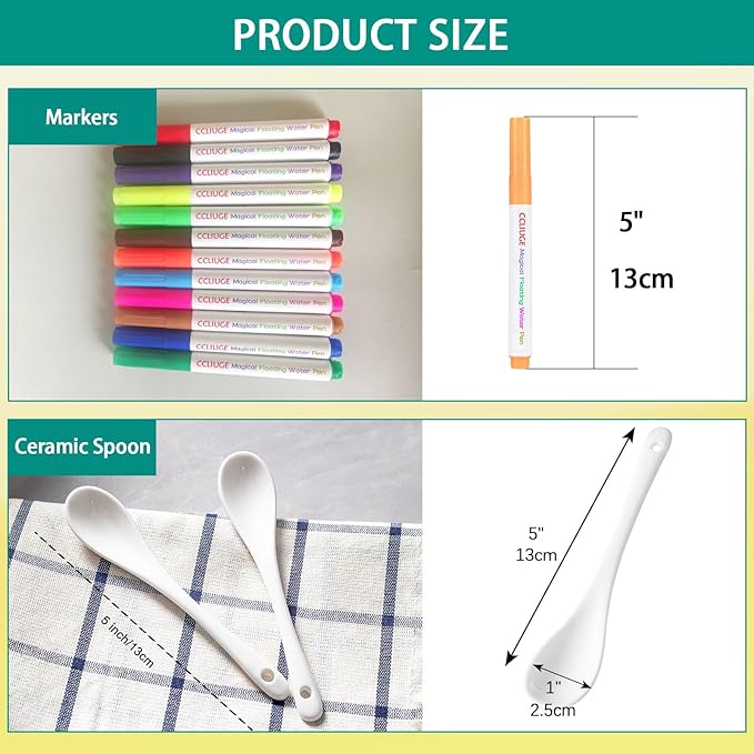 Magical Drawing Pens for Kids Water, Kiddies Create Magical Floating Drawings Bundle, 12 Colors Magic Water Painting Marker Set with 2 Spoons, Water Art Pen Kit for DIY Tattoo, Gifts for Boys & Girls-DeskLoop Office