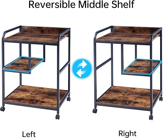 22 x 18 Inch Large Printer Stand, Mobile Printer Table with Wheels for Home Office Storage and Organization, PC Tower Stand, Host Computer Cart, Shelf for Desktop CPU Shredder - Rustic Brown-DeskLoop Office