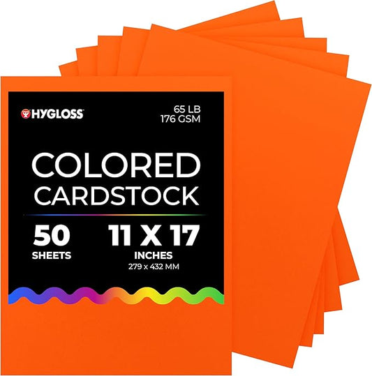 Hygloss Dark Orange Bright Colored Cardstock - 11x17-Inch, 50 Sheets, 65 lb/ 176 gsm, Fade-Resistant, Acid-Free Color Card Stock Paper-DeskLoop Office