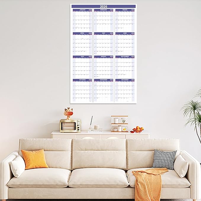 2026 Wall Calendar 34.8" x 22.8" Large Vertical Yearly Wall Hanging Calenda with Julian Date Thick Paper Calendar 12 Month Annual Wall Planner for Wall Office Fridge(Purple)-DeskLoop Office