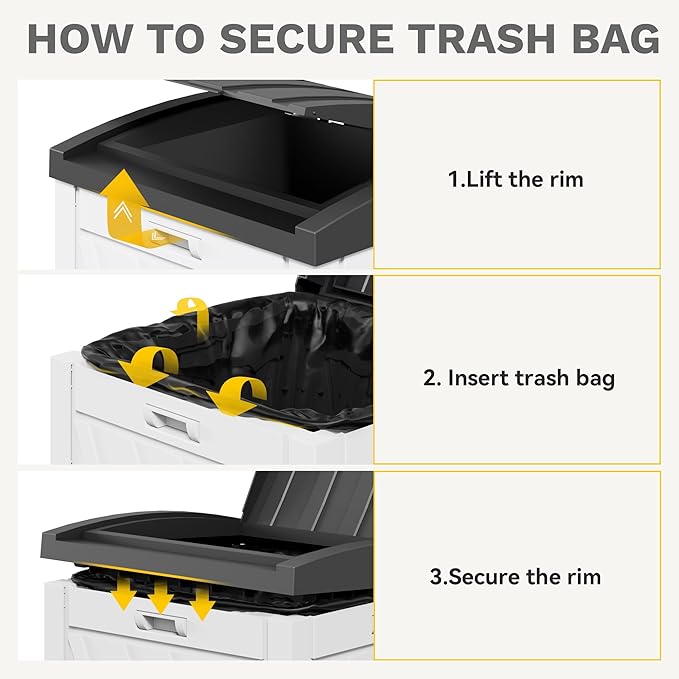 DWVO 36-Gallon Outdoor Trash Can with Fabric Bag, Tiered Lid & Drip Tray, Waterproof Resin Garbage Bin for Patio, Deck, and Backyard, White & Black-DeskLoop Office