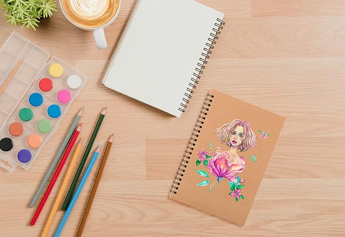 6 Pcs A5 Spiral Notebooks Journal with Kraft Cover, 5x8 Inches, Ruled Lined Paper, for Work, Sketches, Study, Notes Taking, Gifts, Brown (6 PCS(Lined))-DeskLoop Office