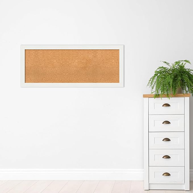 Amanti Art Natural Cork Board for Wall, 19x47 Vision Board with White Frame, Oversize Corkboard Office Decor for Home Organization, Casual Corkboard Pinboard to Display Items for Home Organization in-DeskLoop Office