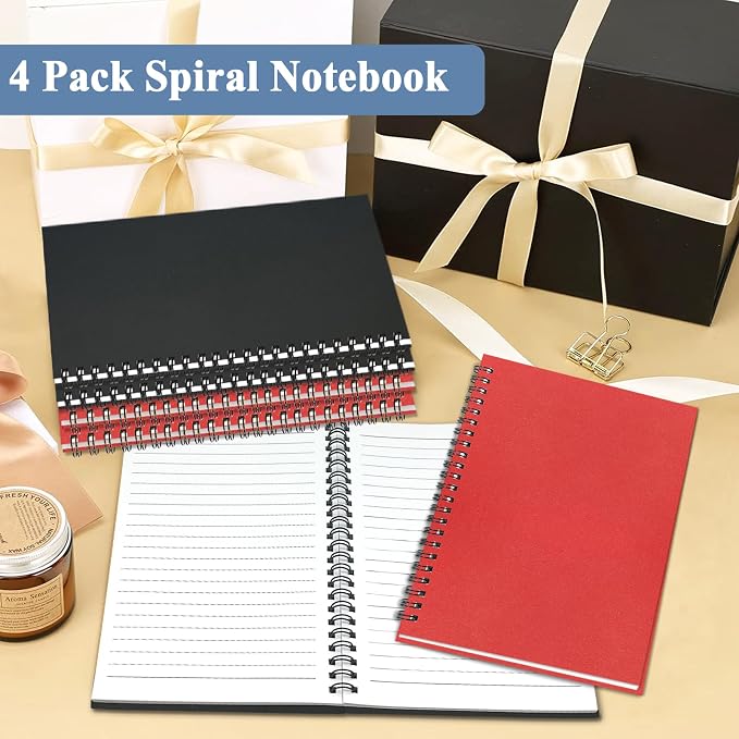 4Pack Small Spiral Notebook A5, 8.25x5.5” 120 Lined Pages Black & Red Wide - Image 7