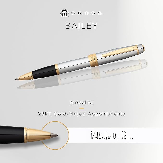 Cross Bailey Refillable Rollerball Pen Presented in a Premium Gift Box - Medium Point, Black Ink, Medalist-DeskLoop Office