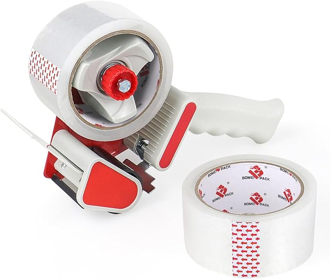 BOMEI PACK Heavy Duty Packaging Tape Dispenser, 2 Inch Tape Gun with Clear Tape, 1 Dispenser + 2 Rolls-DeskLoop Office