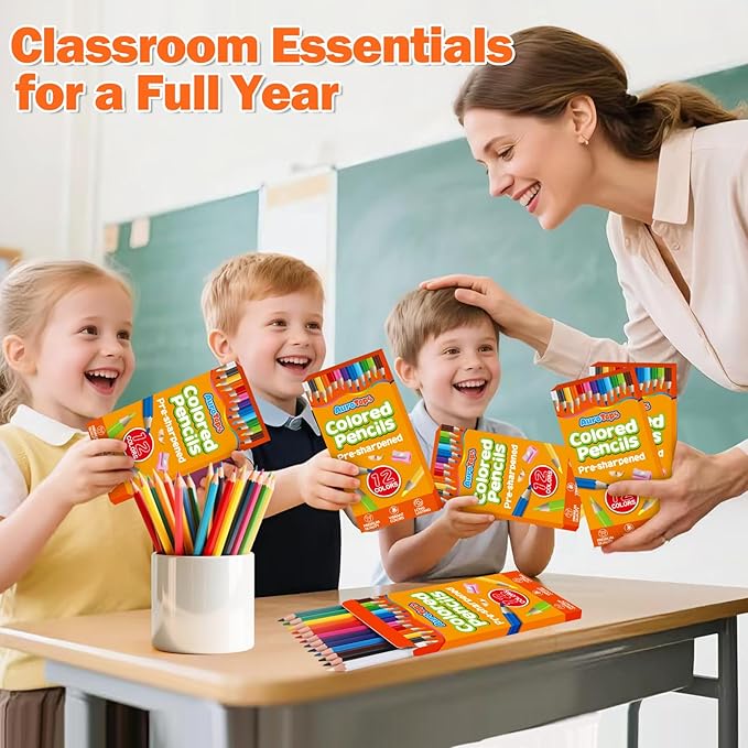12 Pack Colored Pencils,144 Count Pre-Sharpened Colored Pencils Bulk,12 Color Pencil for Classroom Prizes Gifts,Back to School Supplies,Coloring Pencil Art Supplies for Kids-DeskLoop Office