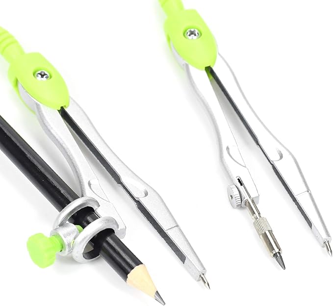 Math Geometry Kit Sets 10 Piece Student Supplies with Shatterproof Storage Box,Includes Rulers,Protractor,Compass,Eraser,Pencil Sharpener,Lead Refills,Pencil,for Drafting and Drawings(Green)-DeskLoop Office