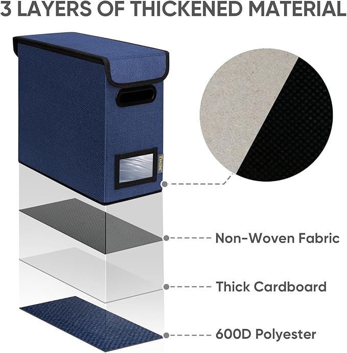 BALEINE File Organizer Box with Lid, Collapsible File Folder Organizer with Plastic Slide, Hanging File Folder Box for Office Document Storage (2 Pack, Blue, S)-DeskLoop Office