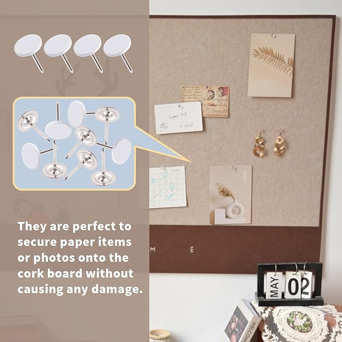 100Pcs Flat Head Upholstery Tacks Home Furniture Decor Tacks Upholstery Nails Flat Push Pins Flats Thumb Tacks White (11mmx17mm)-DeskLoop Office