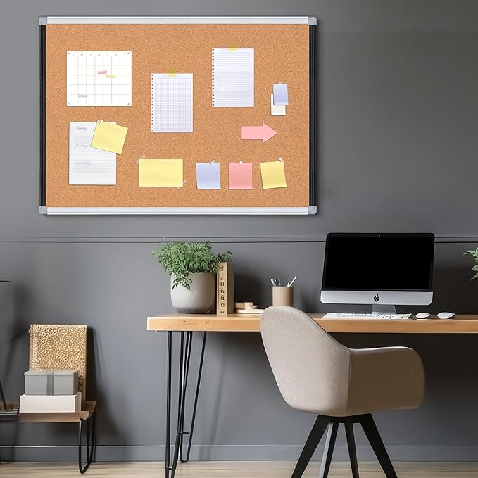 Board2by Large Cork Bulletin Board 36" x 48", Black/Sliver Aluminium Framed Corkboard, 4 x 3 Office Board for Wall Decor, Wall Mounted Notice Pin Board with 18 Push Pins for School, Home & Office-DeskLoop Office