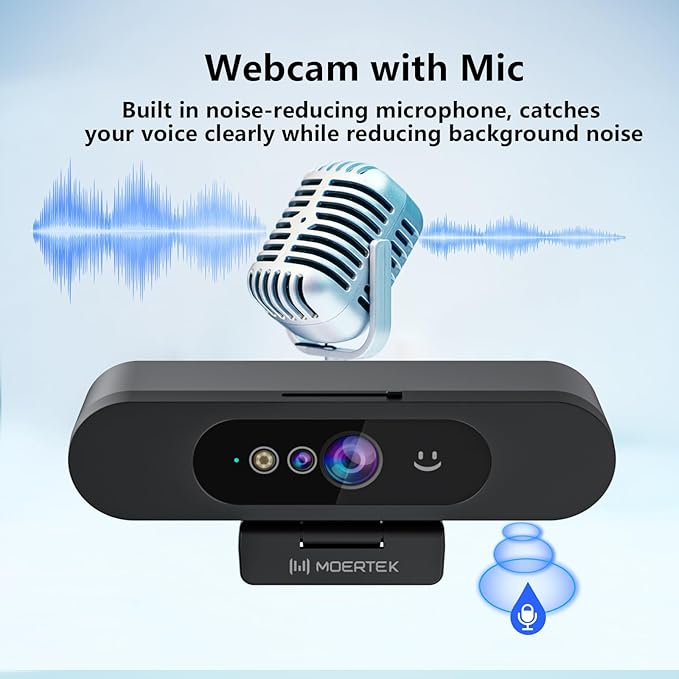 Window Hello Webcam, 1080P 30fps Camera with Noise-reducing Mic, Plug & Play, 90° Wide Angle, Built-in Privacy Cover, 360° Rotation Pan & 90° Tilt, Perfect for Zoom, Google Meet, Microsoft Teams-DeskLoop Office