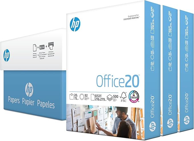 HP Printer Paper | 8.5 x 11 Paper | Office 20 lb | 3 Ream Case - 1500 Sheets | 92 Bright | Made in USA - FSC Certified | 112090C, White-DeskLoop Office