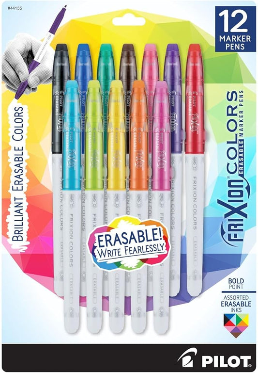 Pilot, FriXion Colors Erasable Marker Pens, Bold Point, Pack of 12, Assorted Colors-DeskLoop Office