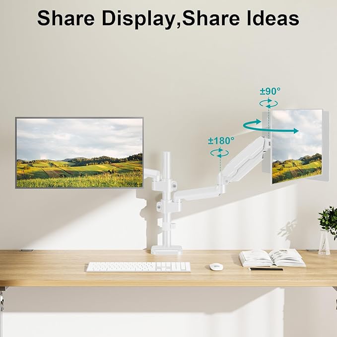 MOUNT PRO Dual Monitor Mount for 13-32" Computer Screen, Tall Monitor Stands for 2 Monitors, Adjustable Gas Spring Double Vertical Monitor Desk Mount, Each Arm Holds 4.4 to19.8lbs, VESA Mount, White-DeskLoop Office