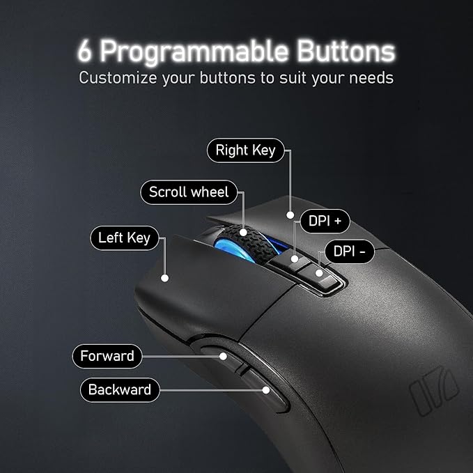 iRocks M31R Wireless Gaming Mouse, Triple Mode 2.4G/ Bluetooth/USB-C Detachable Cable Gaming Mouse, Kailh GM8.0 Mouse Switches, Advanced PixArt PAW3395 Optical Sensor, Up to 26,000 DPI - Black-DeskLoop Office