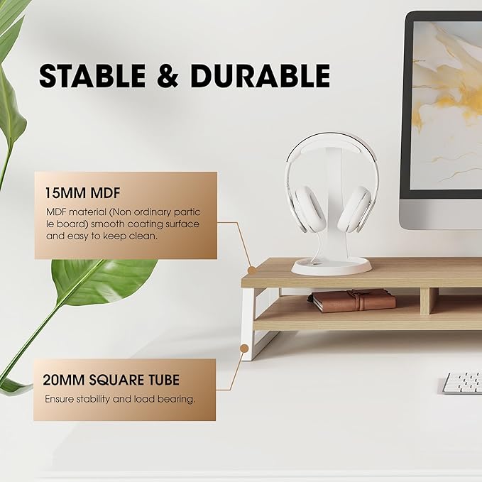 Fenge Dual Monitor Stand for Desk, 42.5in Large Monitor Riser for 2 Monitors, 2 Tier Computer Office Desk Top Shelf, Desktop Storage Stand for Laptop, PC, Computer, Printer-DeskLoop Office