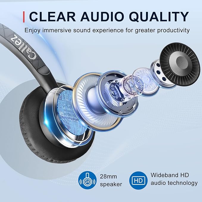 Callez USB Headset with Mic, Computer Headset with ENC Dual Noise Cancelling Microphone & MS Teams Call Button, Wired Mono Headphones for PC Laptop Mac Teams Zoom Home Office Work-DeskLoop Office