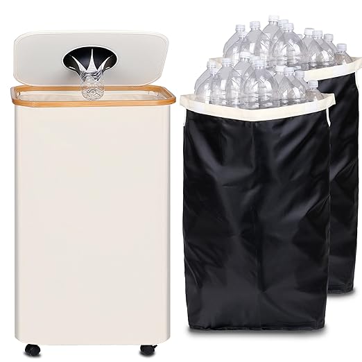 efluky Recycle Bins for Kitchen 100L (26 Gallon), Recycling Bin with Wheels and 2 Removeable and Reusable Inner Bags, Kitchen Recycling bin with lid for Bottle Can Plastice Stickers, Beige-DeskLoop Office