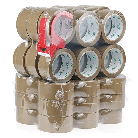BOMEI PACK 36Rolls Brown Packing Tape with Dispenser, Box Packing Tape Rolls for Packaging, Shipping and Moving, 2.4Mil 1.88 Inch x 60 Yard-DeskLoop Office