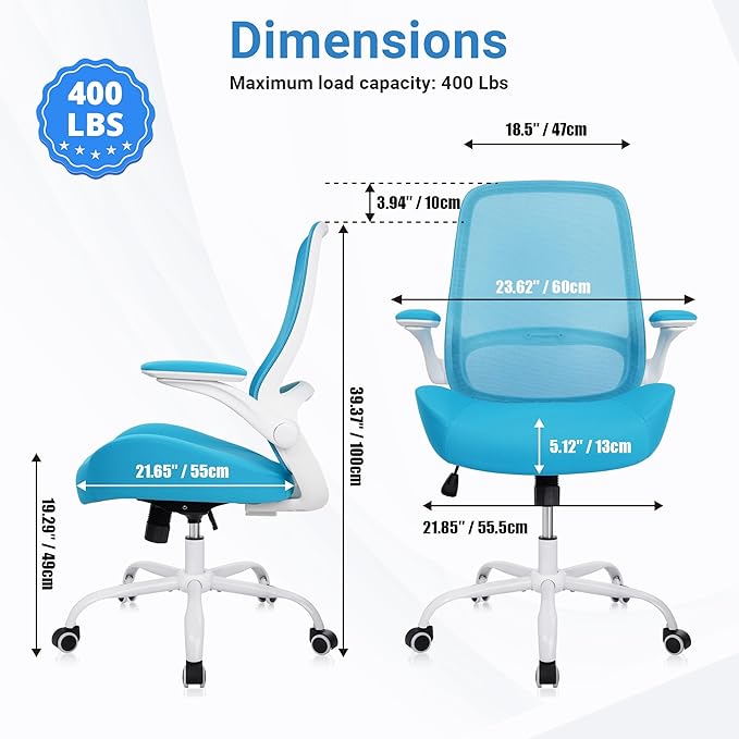 HYLONE Heavy Duty Office Chair, 5" Thickened Seat Ergonomic Desk Chair with Adjustable Armrests, Home Office Computer Chairs for Long Hours Mesh Executive Chair(Blue)-DeskLoop Office