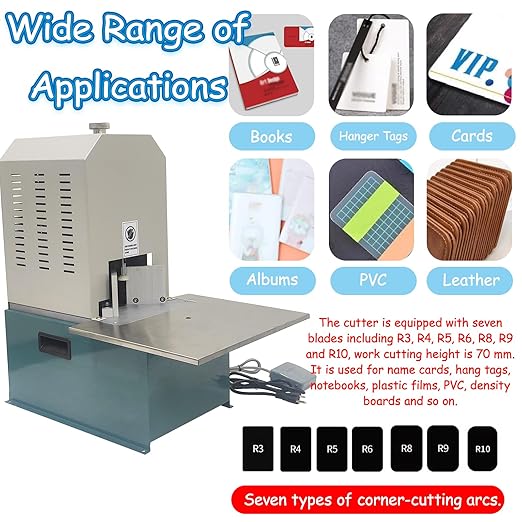 Electric Corner Rounder Machine with Foot Pedal and 7 Blades (R3-R10) 180W 110V Heavy Duty Punch Cutter with Paper Drawer Semi-Auto Metal Corner Rounding Machine for Paper/PVC/Plastic Films-DeskLoop Office
