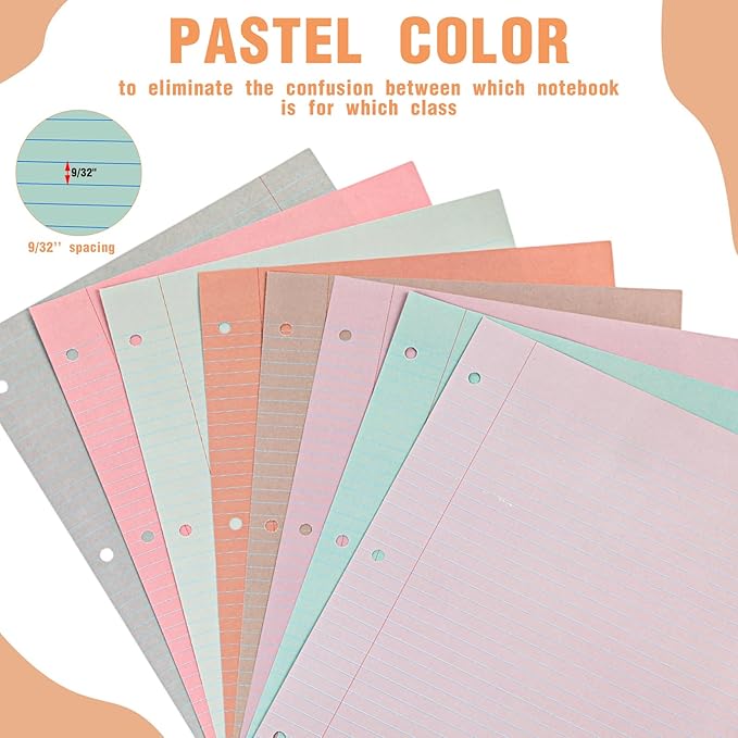 PerKoop 400 Sheets Colored Loose Leaf Paper 8.5" x 11" college ruled Lined 3 Hole Punched notebook Filler Paper for 3 Ring Binders Office School Supplies (Bohemian Color)-DeskLoop Office