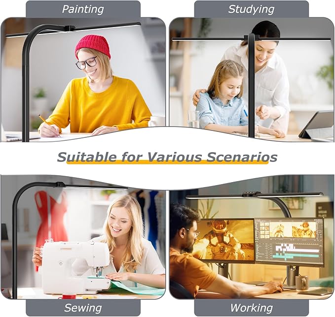 Desk lamp,LED Desk Lamps for Home Office,24W-Eye-Caring Computer Desk Lamp with Clamp,Architect Lamp with Flexible Gooseneck,LED Table Light for Reading,Dimmable Monitor Table Lamp,Double Head-DeskLoop Office