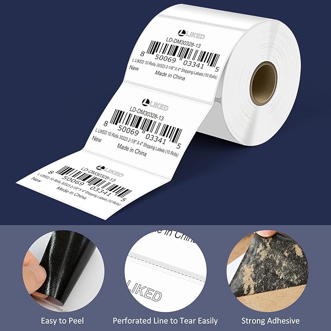 L LIKED 3" x 2" Direct Thermal Labels, Permanent Adhesive Barcode Shipping Stickers & Compatible with Rollo, Zebra and Other Desktop Printers (12 Rolls, 8400 Labels)-DeskLoop Office