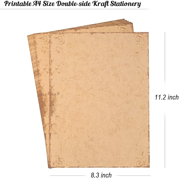 60 Sheets 6 Style Antique Stationary Paper, 8.3 x 11.2 inch A4 Size 100gsm Kraft Double-side Printable Old Aged Vintage Letter Writing Stationery Set for Classic Letters, Poems, Lyrics, Notes-DeskLoop Office