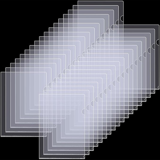 37 Pcs Clear Plastic Document Folder Project Pocket for Letter / A4 Size Paper - Transparent L-Type Plastic Folder-DeskLoop Office