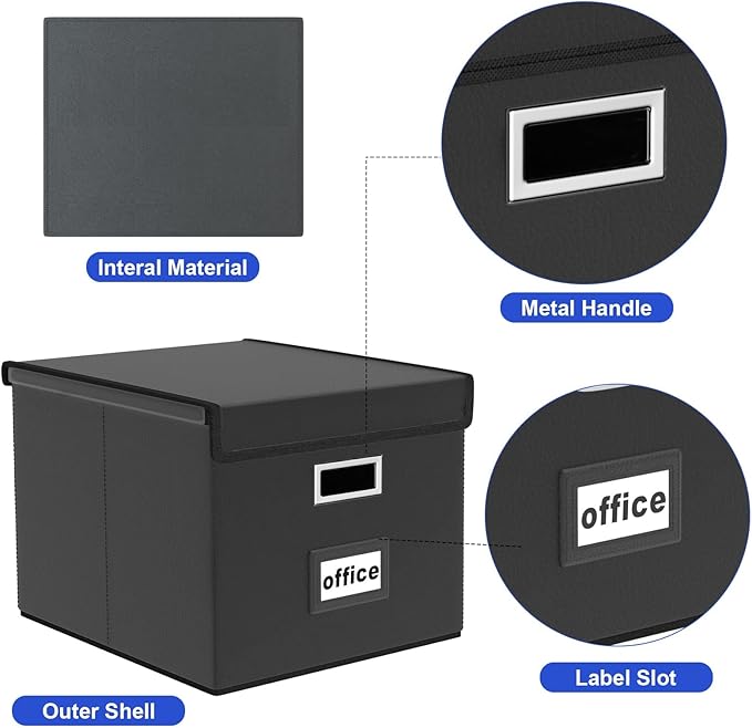 Huolewa File Organizer Boxes with Lids, Collapsible Faux Leather Hanging File Folder Box Organizer with Plastic Slide, Decorative Home/Office Filing System Boxes for File and Folders Storage-DeskLoop Office