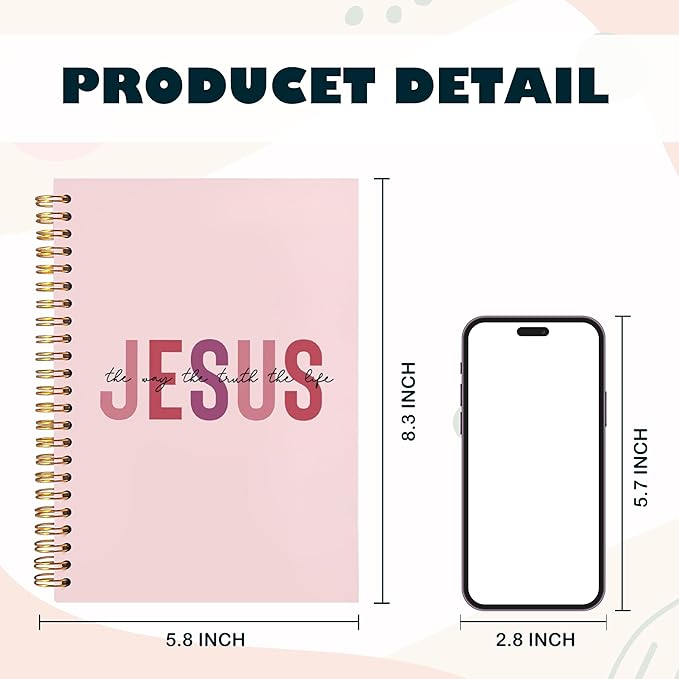Boho Christian Notebook Journal, Christian Gifts for Women, Bible Notebooks for Note Taking, Bible Journaling Notebook, Jesus the Way the Truth the Life Hardcover Spiral Notebook 5.5x8.3 pink-DeskLoop Office